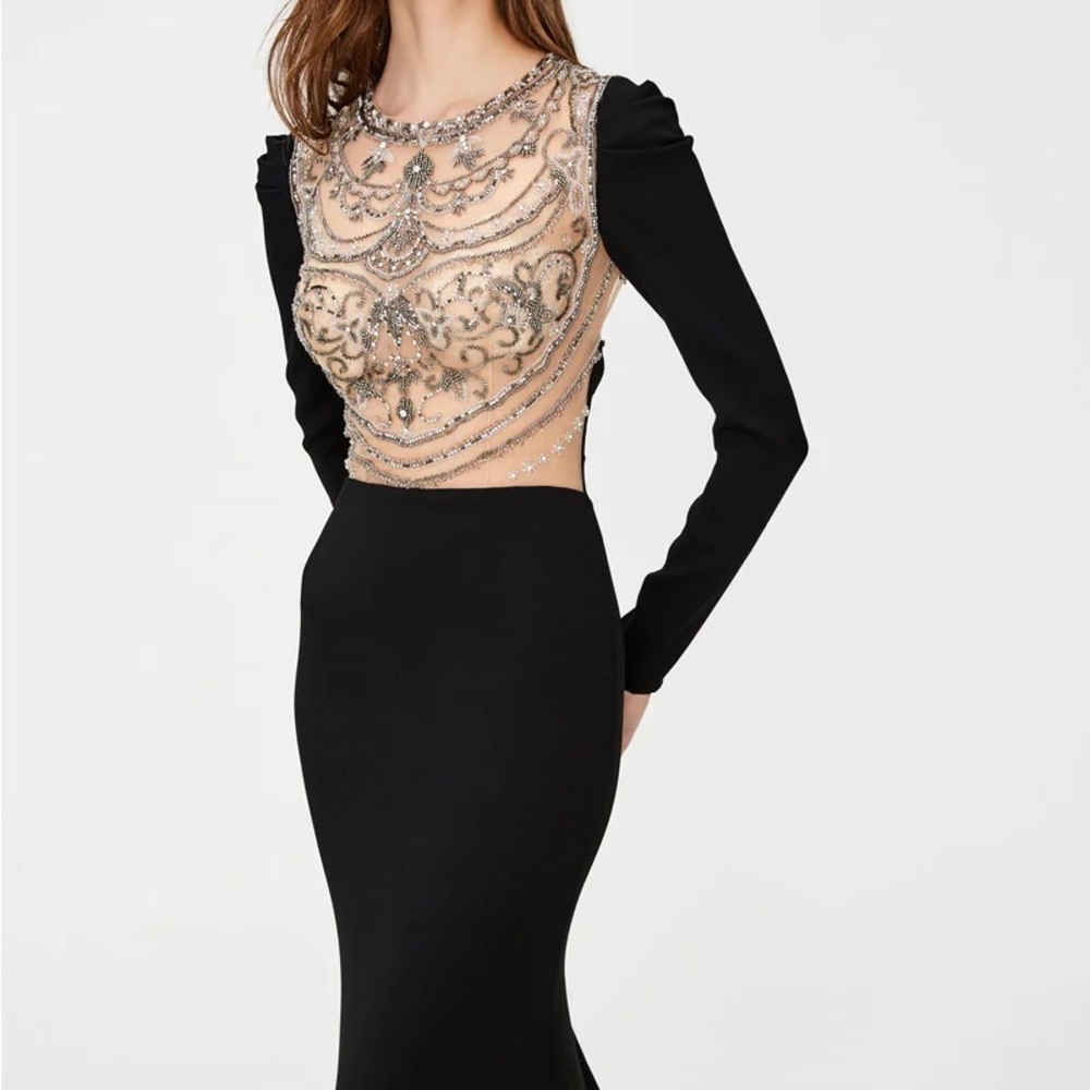 Angela & Alison Black and Nude Backless Dress